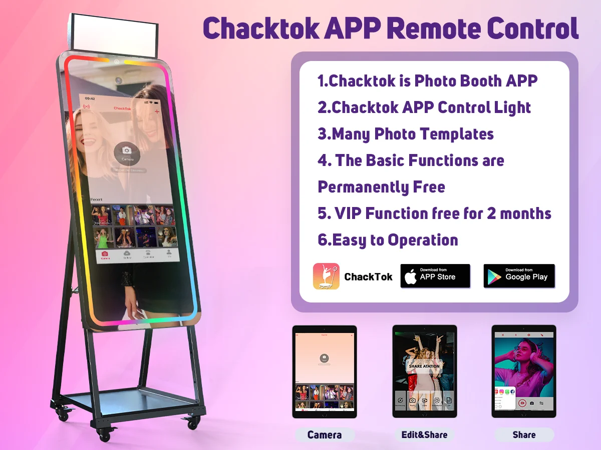 Cabine fotográfica espelhada de 65 polegadas com tela sensível ao toque de 32 polegadas Magic Selfie Mirror Photo Booth Lcd Digital Signage Máquina de casamento