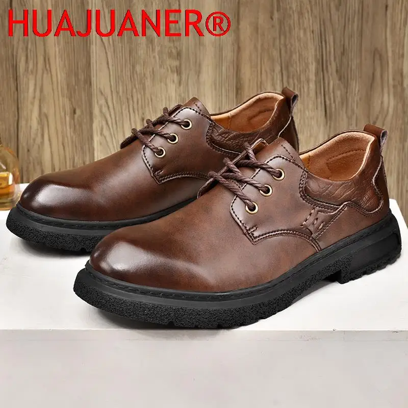 Leather Men's Oxfords Shoes Handmade Italian Mens Casual Shoes Fashion Style Lace Up Men Dress Footwear Elegantes Business Shoes