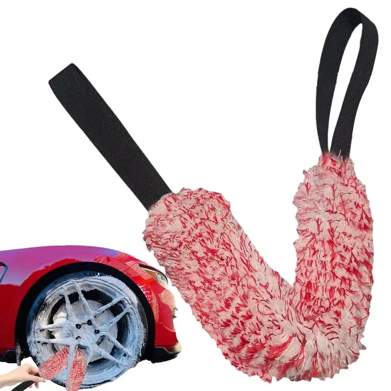 Auto Wheel Wash Towel Brush Car Double-sided Long Belt Cleaning Towel Microfiber Coral Plush Wheel Pull Belt Hub Detail Towel