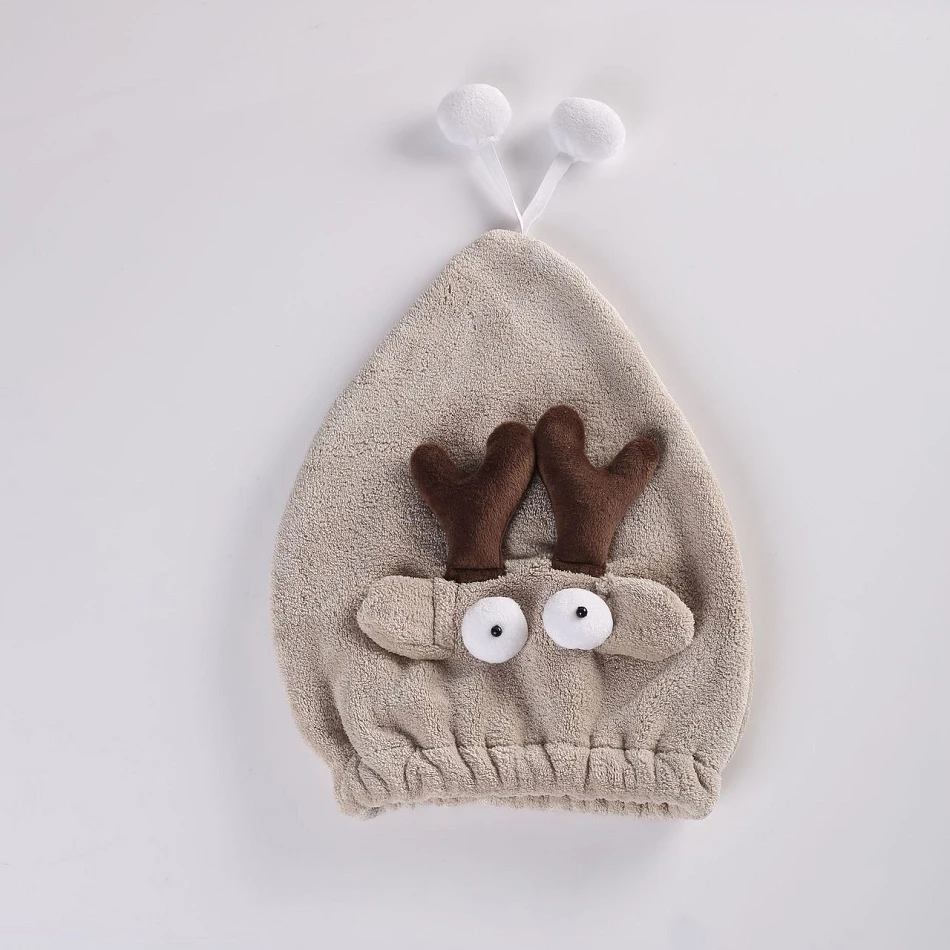 

Cute Antlers Cartoon Hair-drying Towel Bath Cap Strong Absorbing Drying Thickening Soft Special Dry Hair Cap Towel Coral Velvet