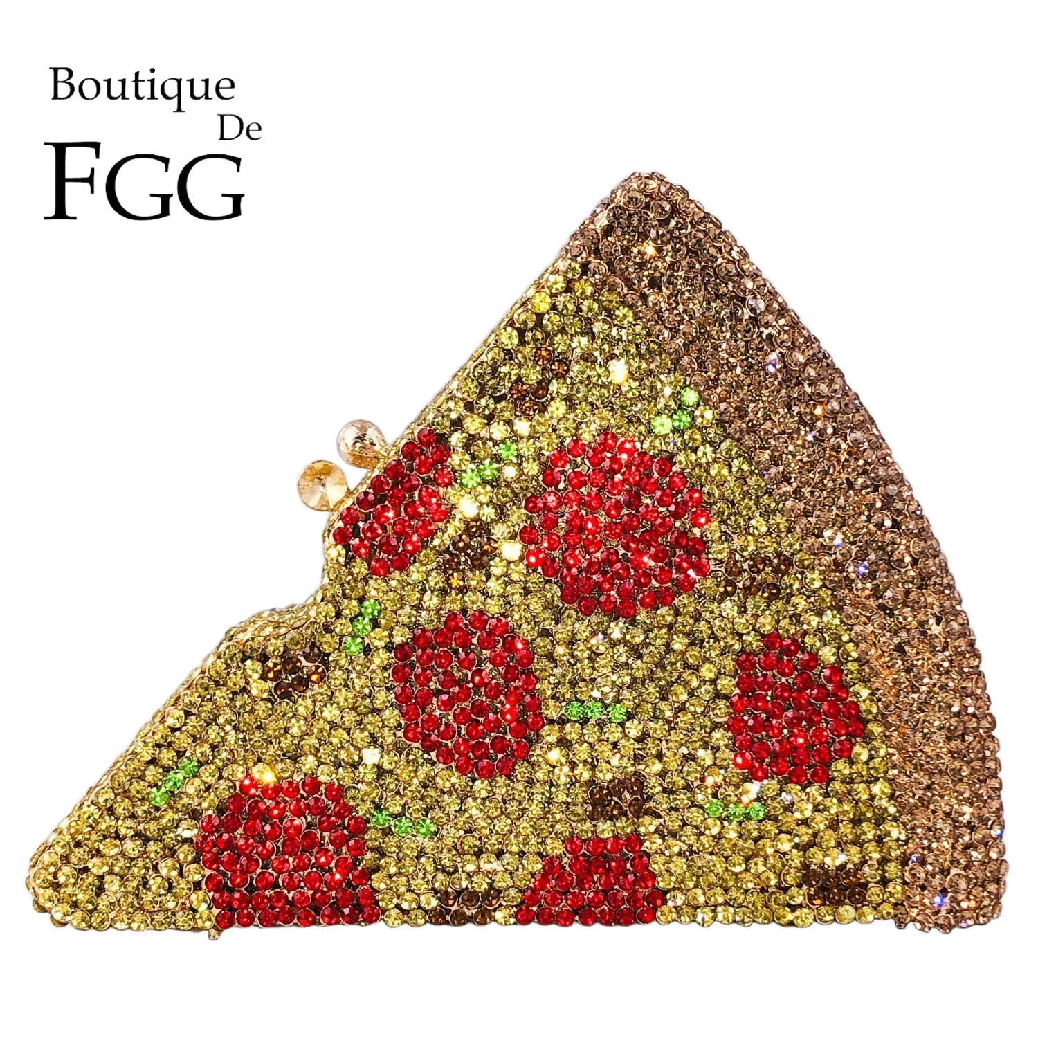 Boutique De FGG nowości wzory Pizza kryształowa kopertówka torebka damska metalowa Minaudiere kopertówka formalna torba wieczorowa Rinestone