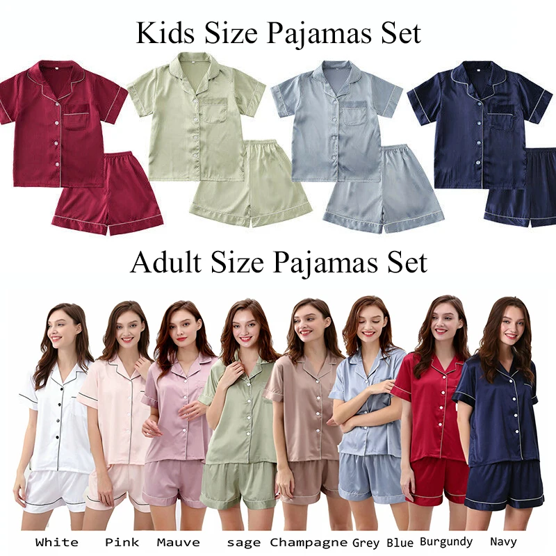 Women Faux Silk Pajamas Set 2 Piece Set Short Sleeve Pajamas Suit Female Pijamas Women Sleepwear Leisure Kids Nightwear