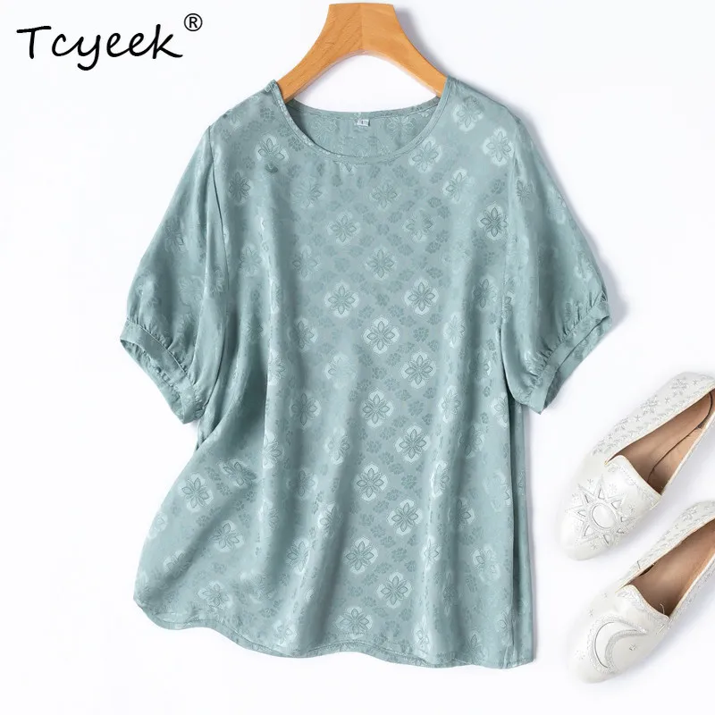 

Tcyeek 100% Real Silk Women Tops 2026 Summer Breathable Skin-friendly Slimming Lantern-sleeved Top Female Clothing Ropa De Mujer