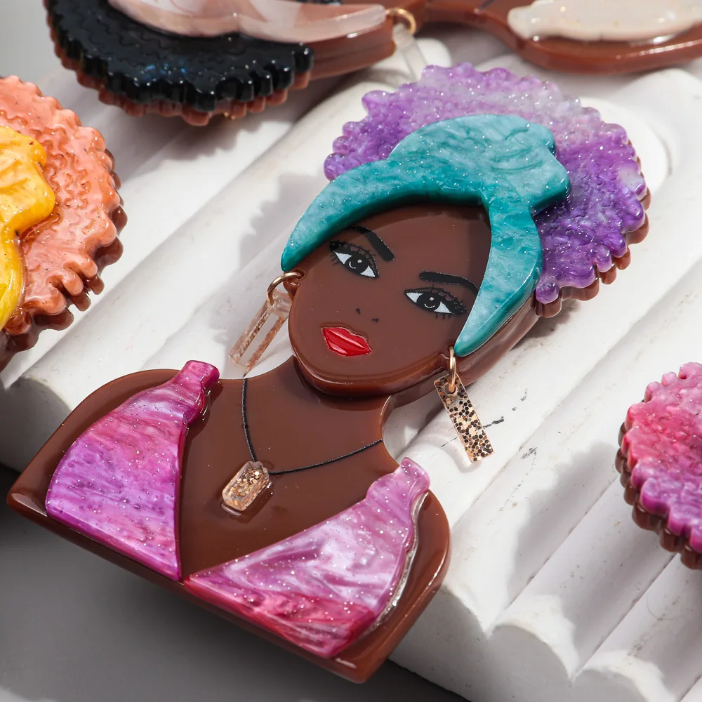 New Glitter Acrylic Bikini African Lady Brooches for Women 6-Color Beauty Black Girl Figure Brooch Lapel Pin Jewelry Accessories