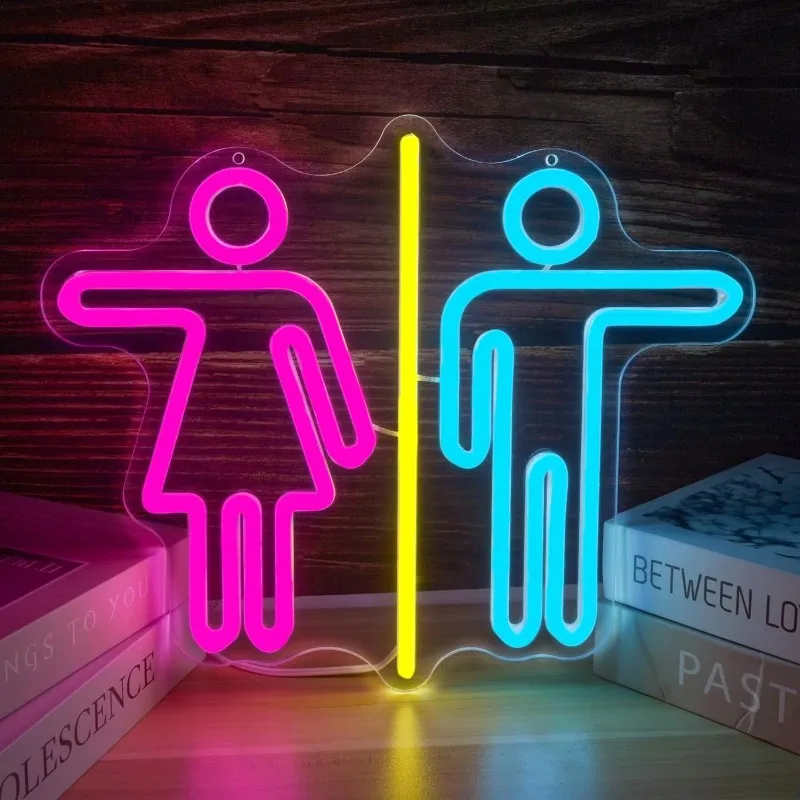 

Restroom Neon Sign for Wall Decor, 5V Dimmable LED Toilet Signs for Bathroom,Bar,Hotel,Business Pub,Restroom Light Up Plaques