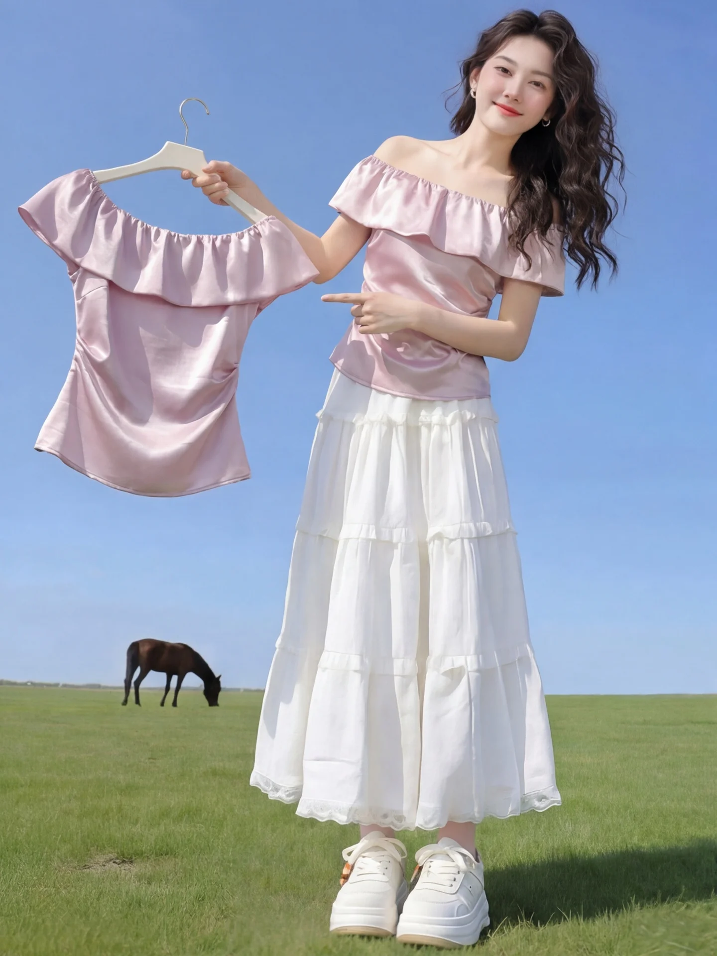 

Elegant Purple Silk Shirts Women's Summer Fashion Shoulder Bared Waist Cinched Blouse Lace Trim Regular Sleeveless Top