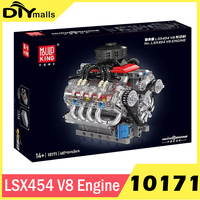 MOULD KING 10171 Technical Motorized LSX454 V8 Engine Building Block Toys Educational Car Bricks Children MOC Toys Gift For Kids