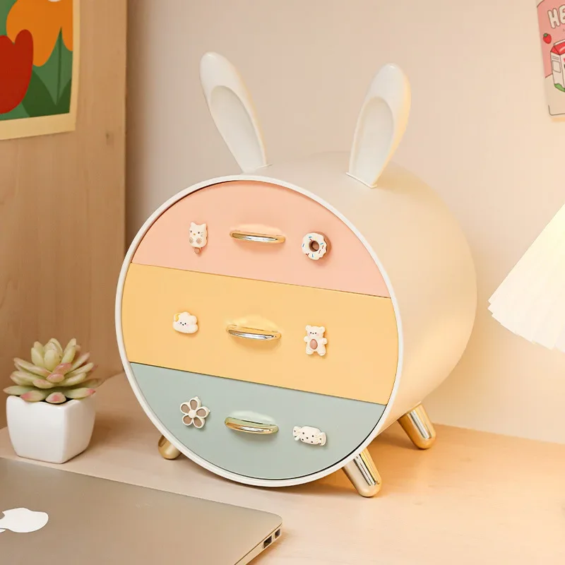 Little Rabbit Children\'s Hair Clip Desktop Stationery Storage Box Multi Layered Drawer Type Organizer Box Cute Cosmetic Holders