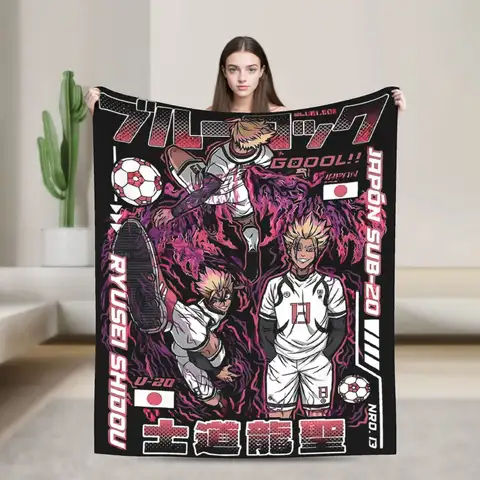 Blue Lock Ryusei Shidou Comfortable Blanket  Funny Plane Travel Bedding Throws Home Decor Flannel Bedspread Sofa Bed Cover