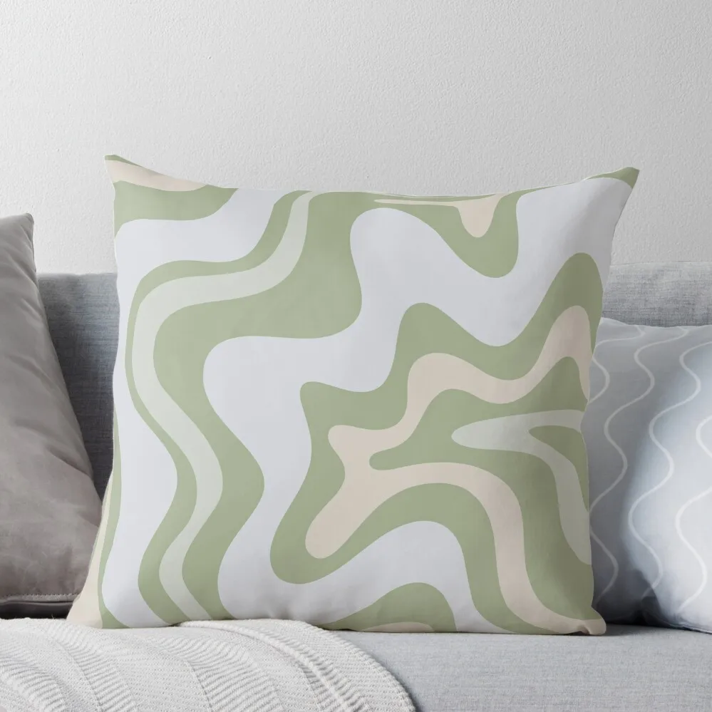 Liquid Swirl Contemporary Abstract in Light Sage Green Grey Almond Throw Pillow Pillowcase Throw Pillow