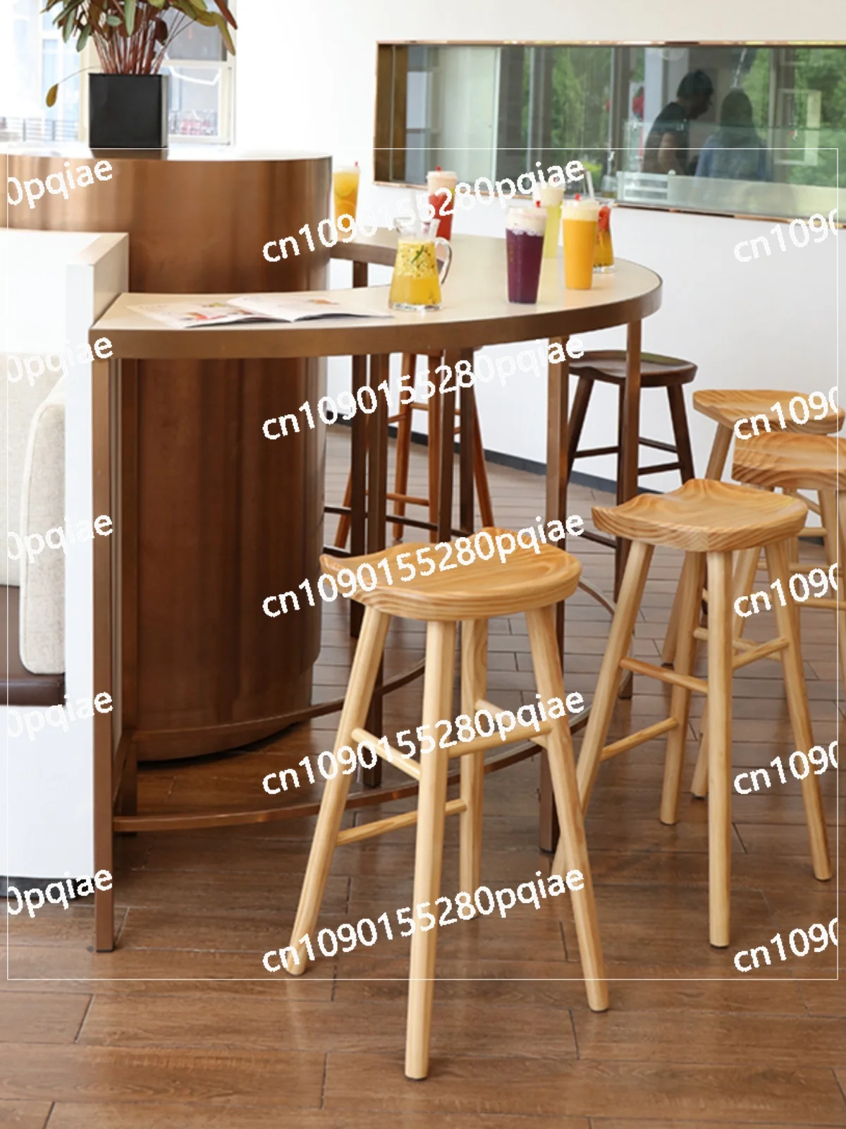 

Nordic Bar Solid Wood Home Chair High Mobile Phone Store Modern Simple Chair Stool