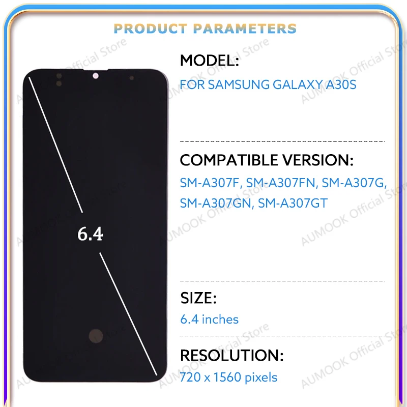 6,4 "AMOLED LCD Für Samsung Galaxy A30s A307F LCD Display Touchscreen Digitizer Montage Mit Rahmen A307G LCD Ersatz teile – Detail 2