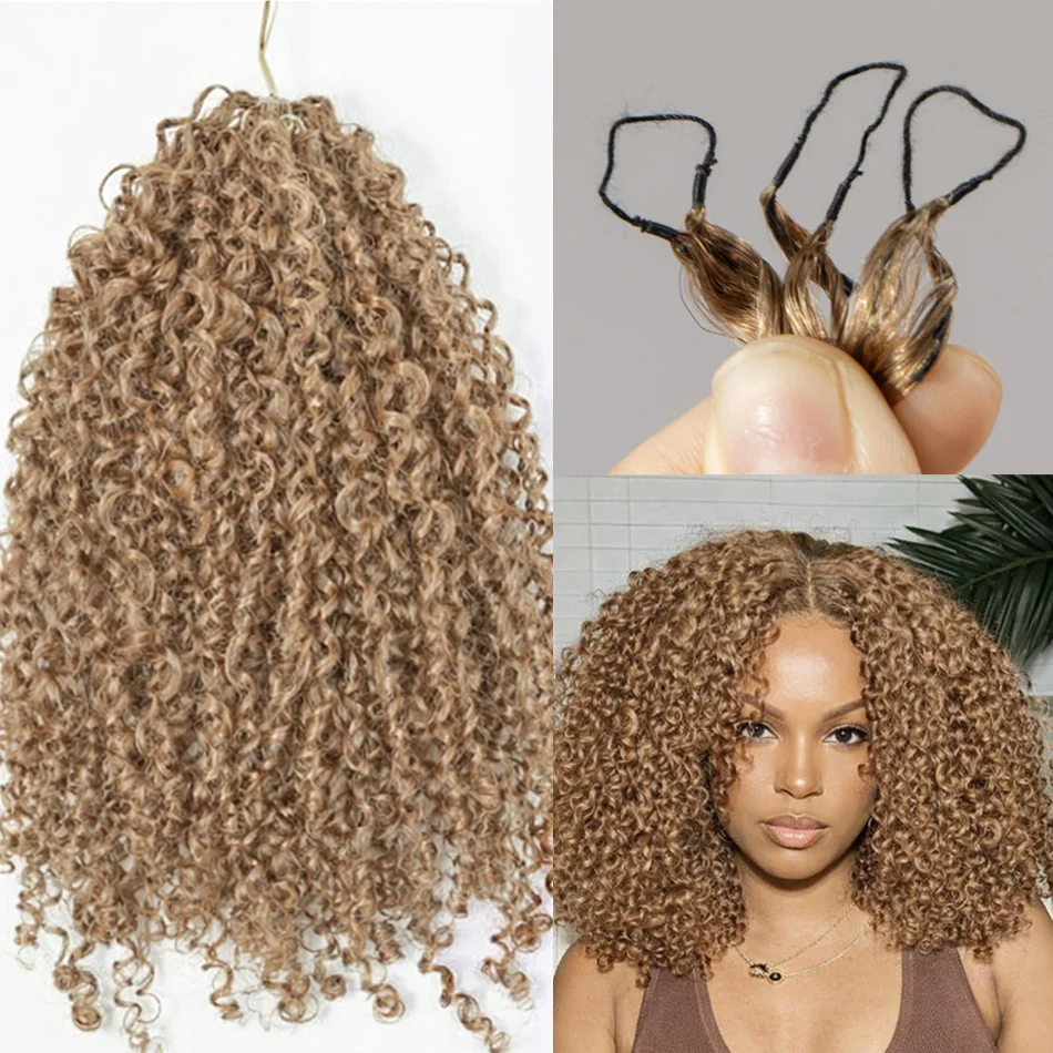 Pre-divided Bulk Hair Honey Blonde Small Spirals Curly Human Hair Feather Crochet Hair Extensions Deep Pixie Curls Crochet Boho Braids Invisible Miracle Knots Hair