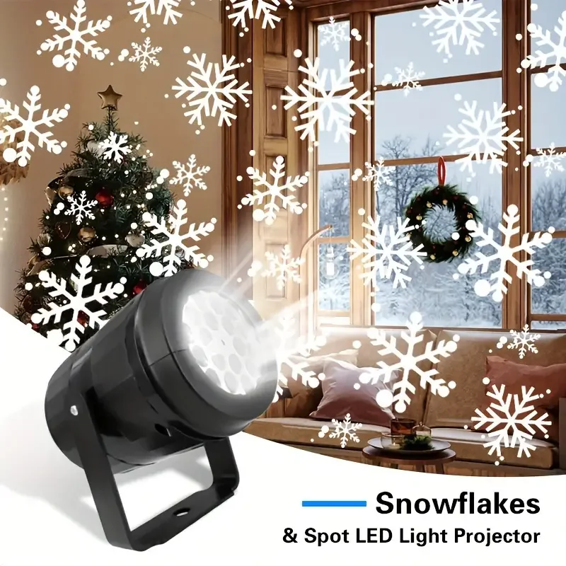 1pc LED Christmas Snowflake Projector Light Rotating Snowfall Projection Lamp for Christmas Halloween & Easter Party Decor