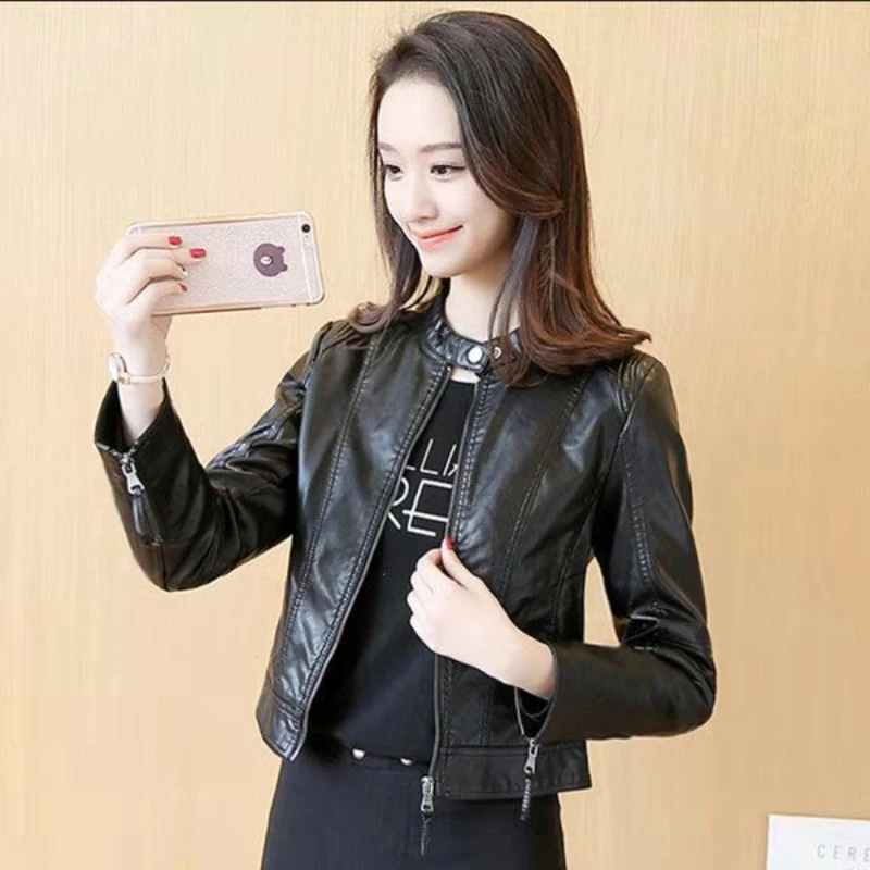 Autumn Casual Leather Jacket Women Gothic Winter Coat Short Bomber Jacket Black Scooter Suit Jackets Clothes Womens New Eam