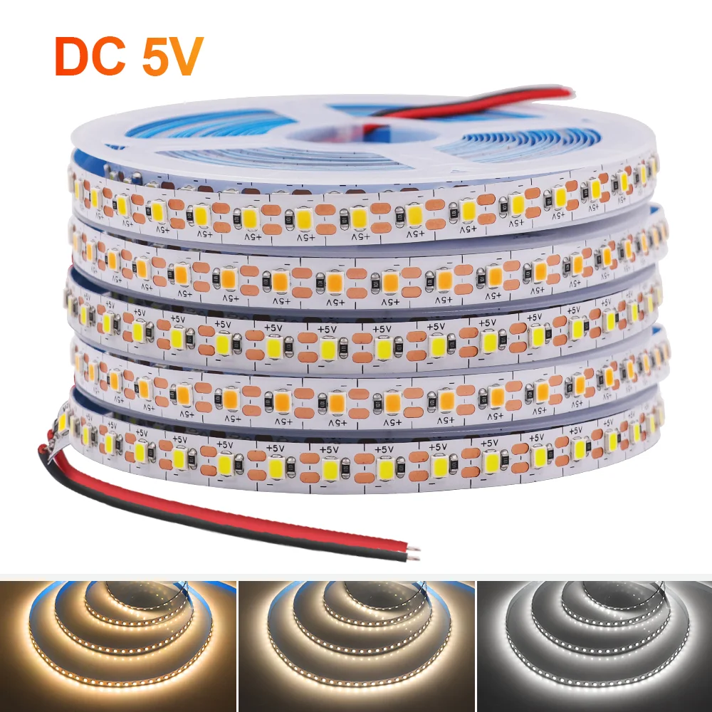 

5V LED Strip Light 3mm 5mm 8mm PCB Width 2835 120Leds/m Flexible LED Tape Ribbon Rope Led Lights with 2PIN Wire for Room Decor