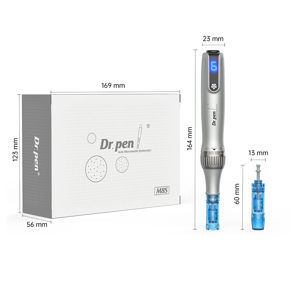 Dr. Pen M8S Microneedling Pen with 12 Replacement Cartridges Wireless Derma Microneedle Pen Kit ≤0.25mm Needle Skin Care Tool