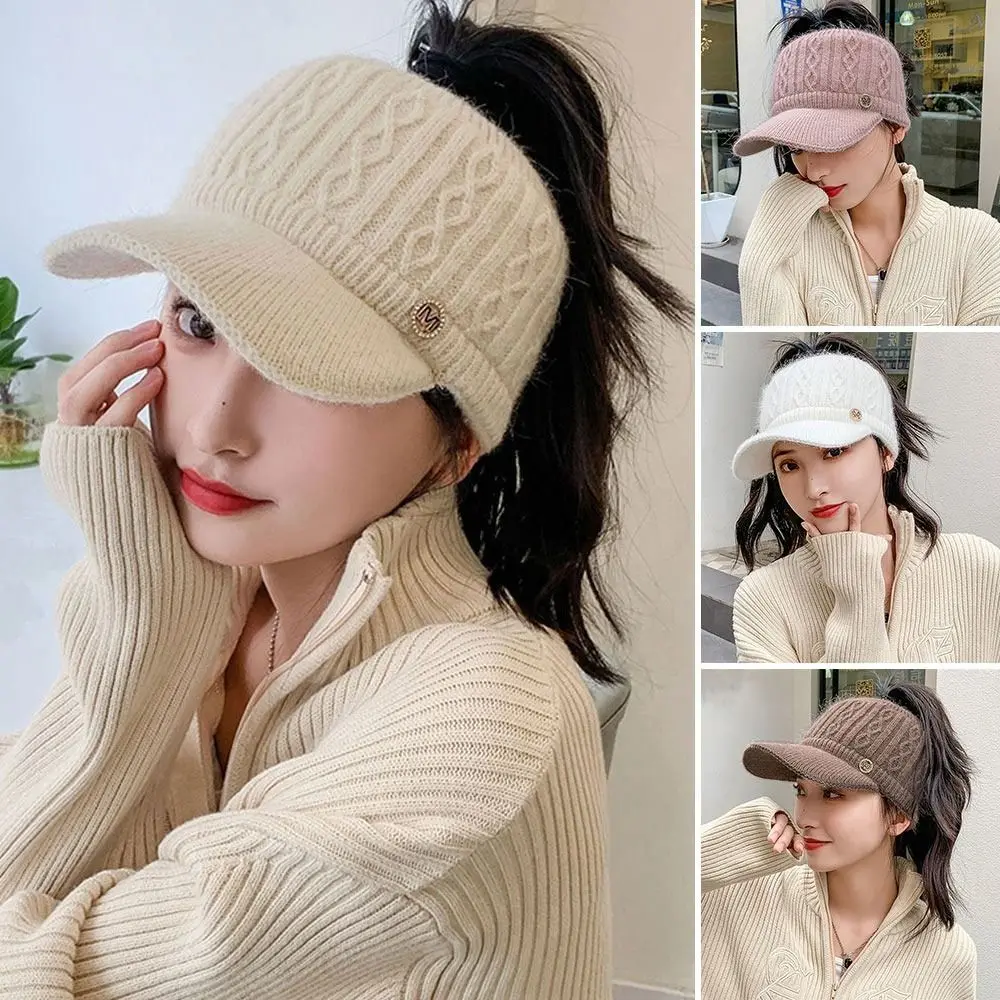 Fashion Autumn Winter Warm Women Girls Soft Knitted Hat Female Empty Top Baseball Cap Casual Outdoor Windproof Bonnet