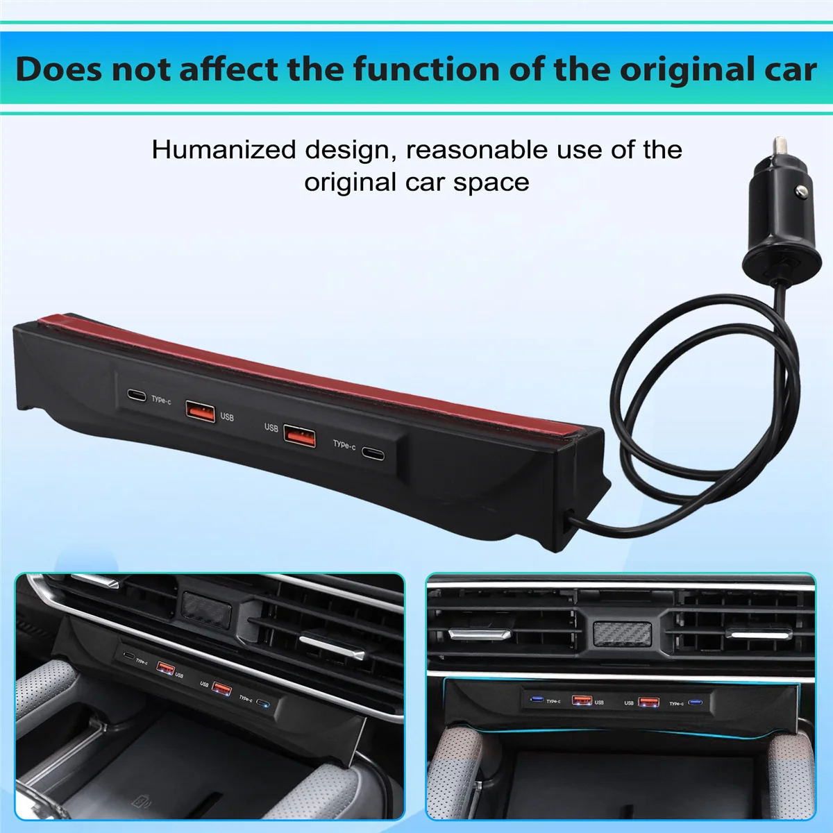 Car USB Type-C Splitter Adapter Fast Charger Shunt HUB Docking Station for JETOUR Traveler T2 2023