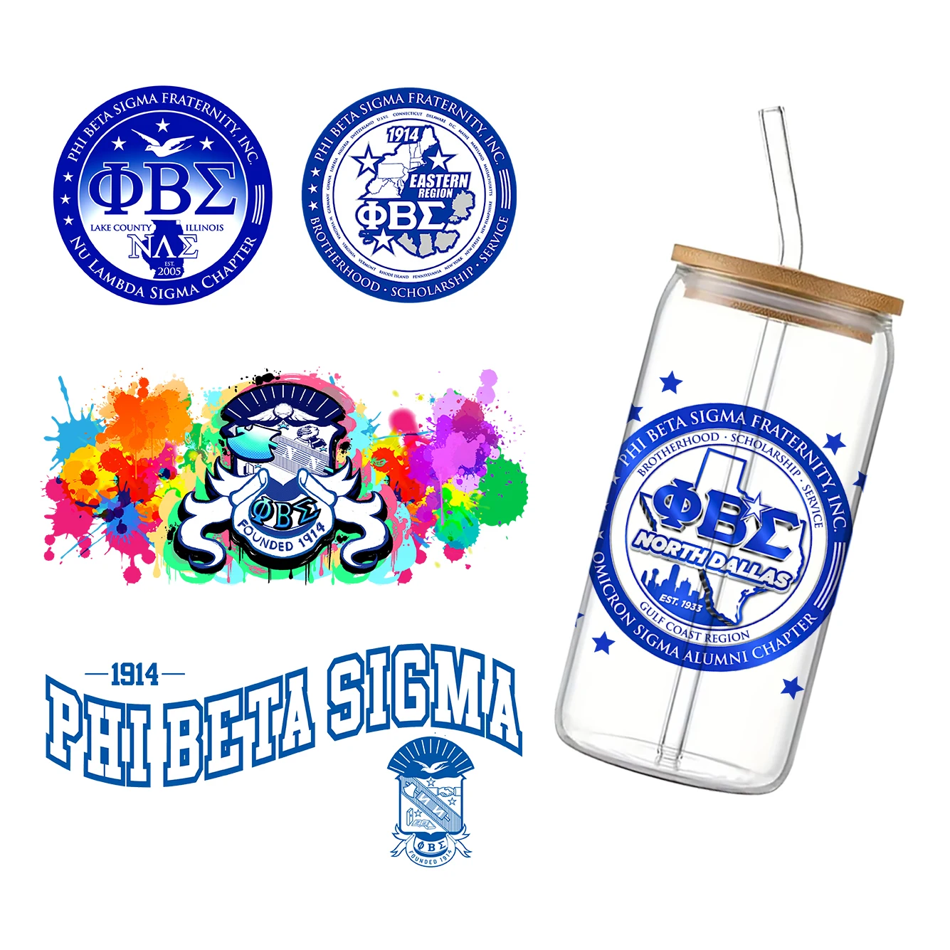 11x24cm Sorority Gemengde SgRho Phi Beta Sigma Voor Libbey 16oz Kan Glas 3D Waterdichte UV DTF koffie Kan Wrap Libbey Glas Wrap