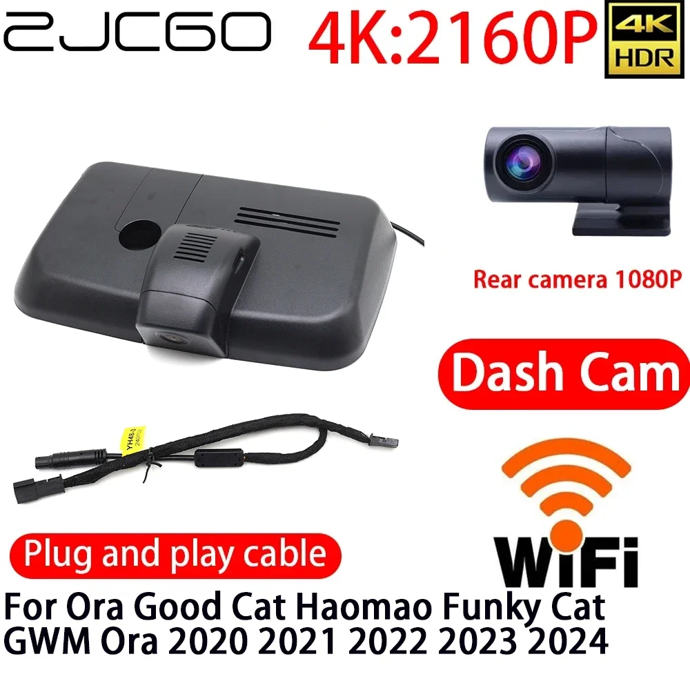 

ZJCGO 4K DVR Dash Cam Wifi Front Rear Camera 24h Monitor For Ora Good Cat Haomao Funky Cat GWM Ora 2020 2021 2022 2023 2024