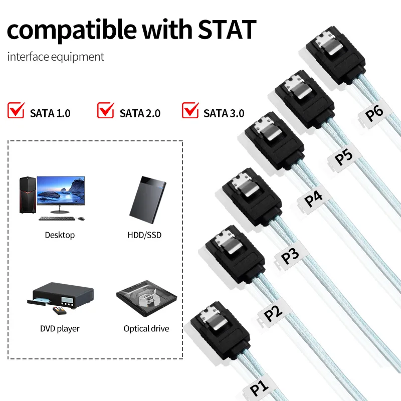 4/6 pcs/set Sata To Sata Cable 6 Ports/Set Date Cable 7 Pin Sata Sas Cable 6Gbps Sata To Sata HDD Cable Cord For Server Mining image 4