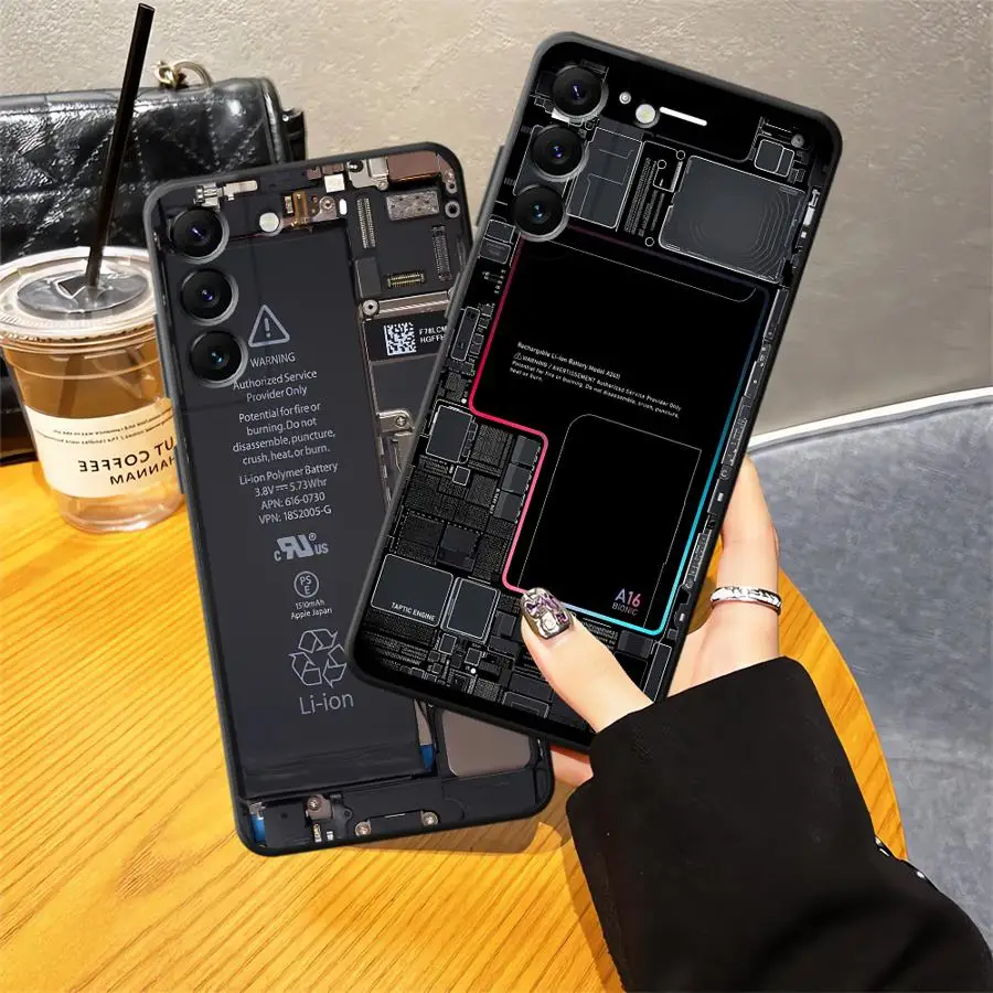 حافظة لهاتف سامسونج جالاكسي A10 A12 A70 A05 A17 A50 A04 A40 A16 A30 A15 A20 A13 A06 غطاء هاتف ناعم أسود نمط لوحة دوائر كهربائية #2