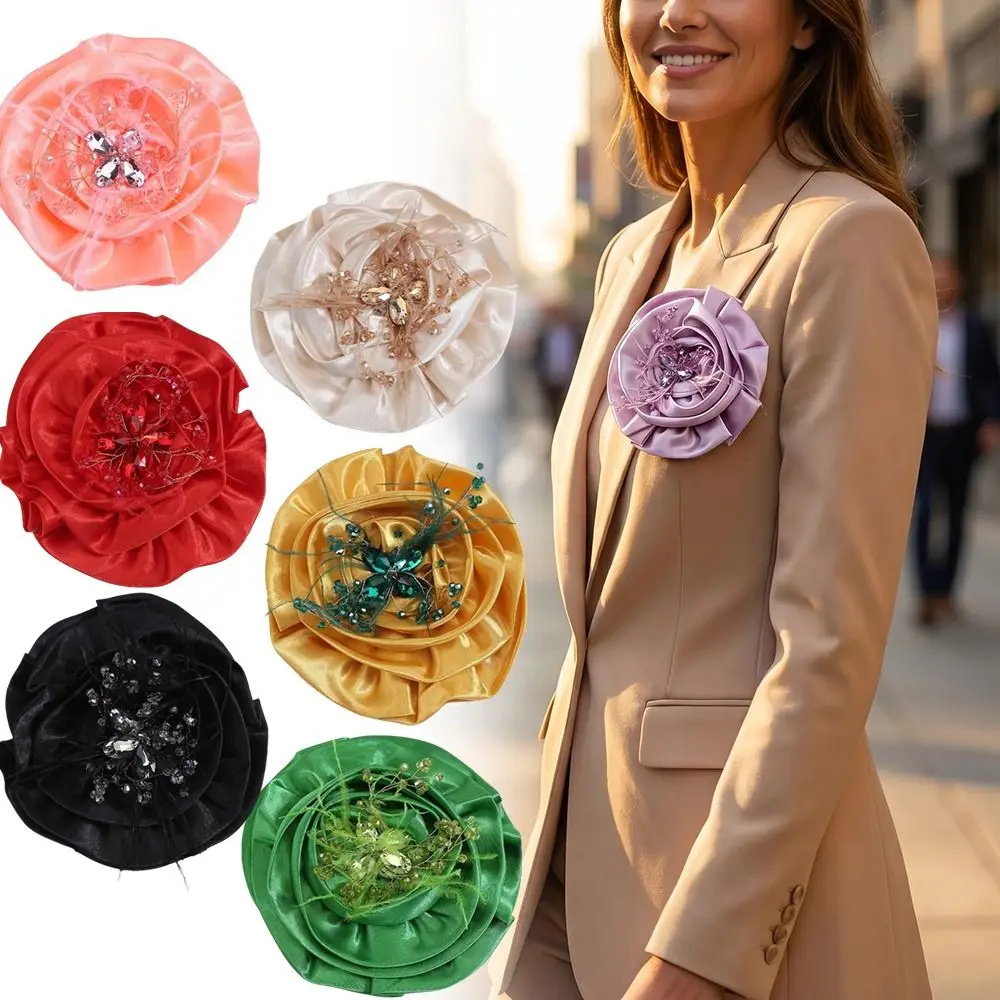 Versatile 15 CM Flower Brooch Shiny Round Shape Women's Pin Sparkling Rhinestones Soft Cloth Rhinestone Pin Jacket