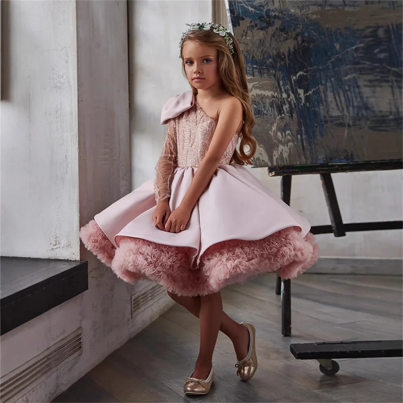 

Baby Kids Princess Lace Satin Beading Flower Girl Dress Children First Communion Dress Ball Gown Wedding Party Dress Birthday
