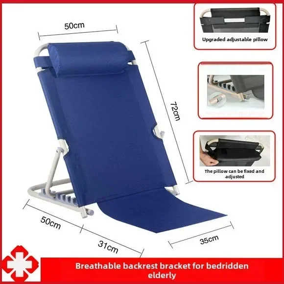 Die ältere Menschen liegt im Bett für ein langzeitiges Artefakt, hilft dabei, gelähmte Patienten, Rückenlehne, Stuhl, halb liegend, Kissen