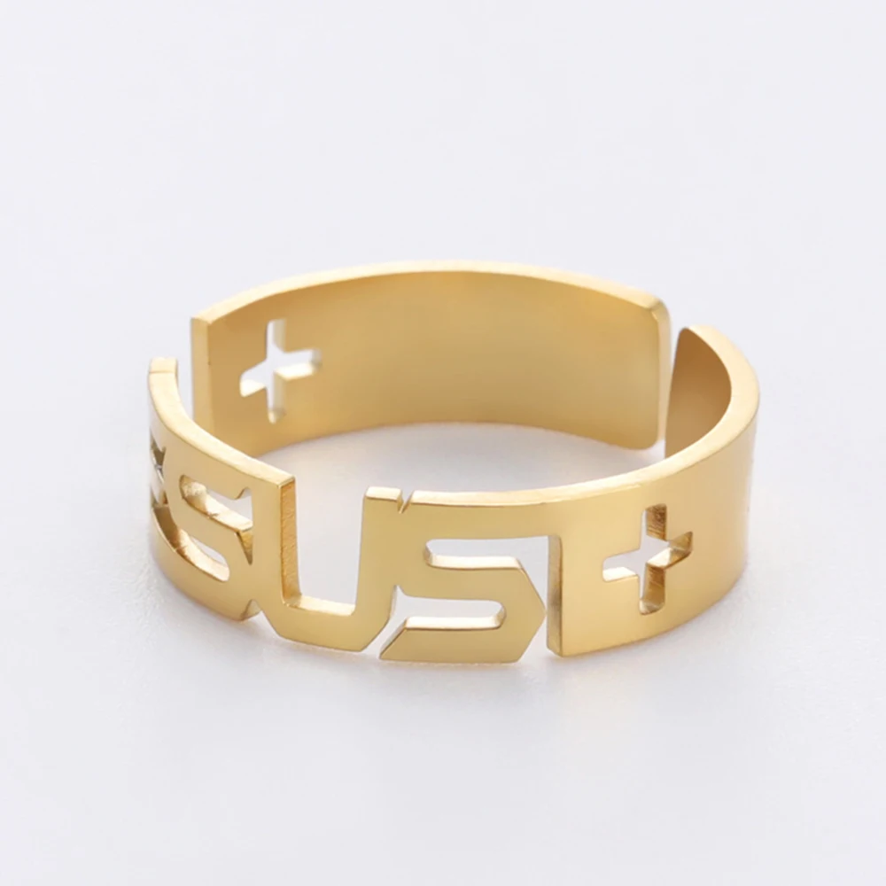 My Shape Jesus Cross Rings for Men Women Stainless Steel Adjustable Finger Rings Christian Religious Jewelry Gifts Wholesale