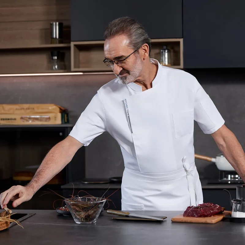 남녀 공용 셰프 재킷 반팔 전문 주방 유니폼 통기성 편안함