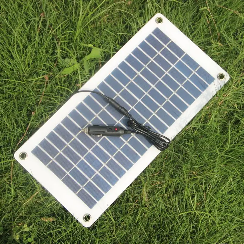 18V 10W Polycrystalline Solar Panel Charger Transparent Semi-flexible Solar Cell Mdule with Clips for 12V Battery  Charging