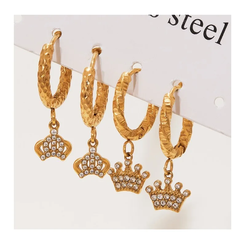 

Seattle Jewelry Stainless Steel Crown Zircon Earrings Plated with Real Gold Fashion Earrings Do Not Fade