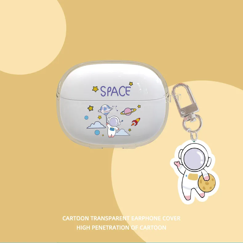 غطاء واقي شفاف مع سلسلة مفاتيح ، كرتون لطيف ، حالة رائد فضاء لـ Xiaomi Redmi Buds 5 Pro ، TPU