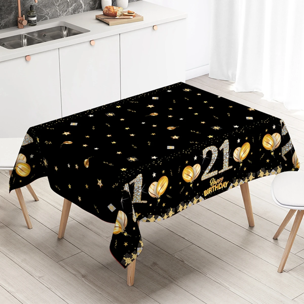 Gold Black Birthday Table Cloth Happy 21 30 40 50 60Years Old Adult Birthday Party Supplies Gold Glitter Tablecloth Decoration
