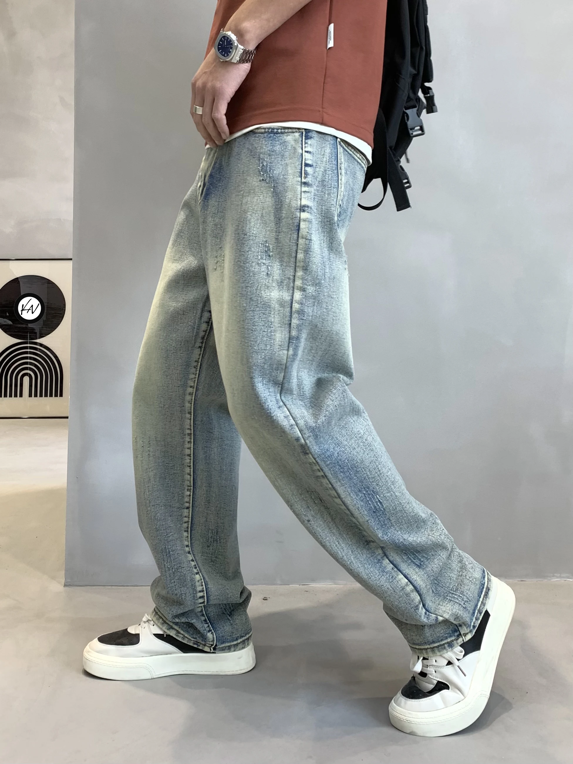 

Мужские джинсы премиум-класса свободного кроя, прямые, в американском стиле, винтажные, ретро, с широкими штанинами, длинные брюки для осенней носки