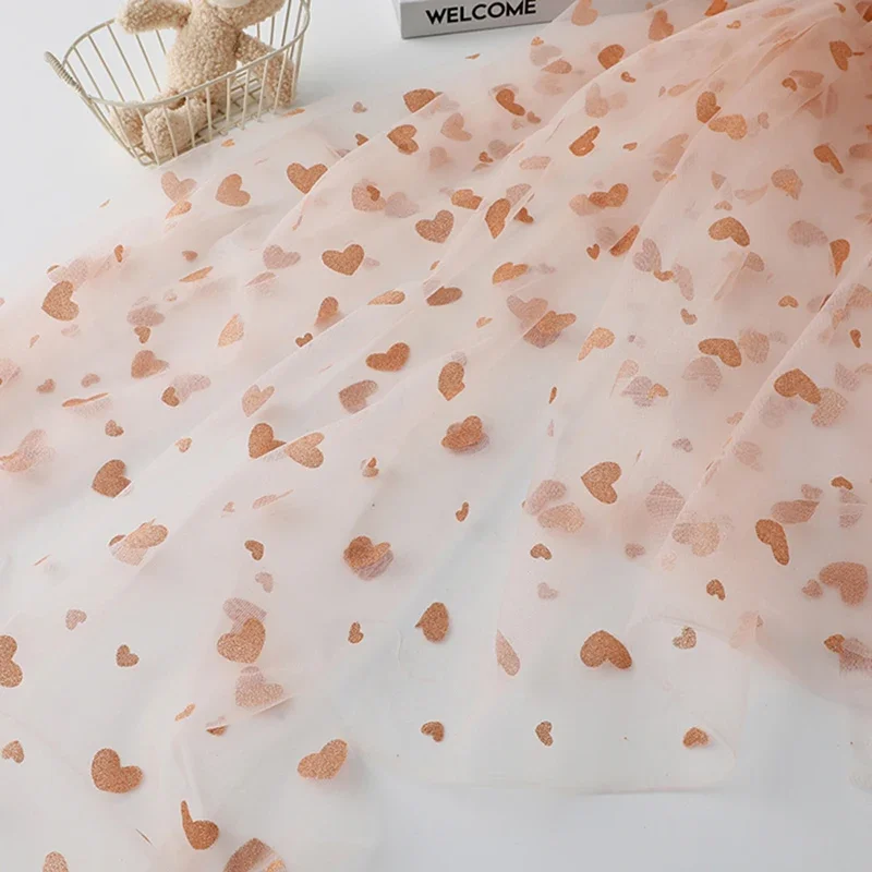 Bean paste powder Glitter Sequins Heart Tulle Fabric Love Heart Lace Fabric For Tutu dress,Dance Costume Prom Dress Party Decor