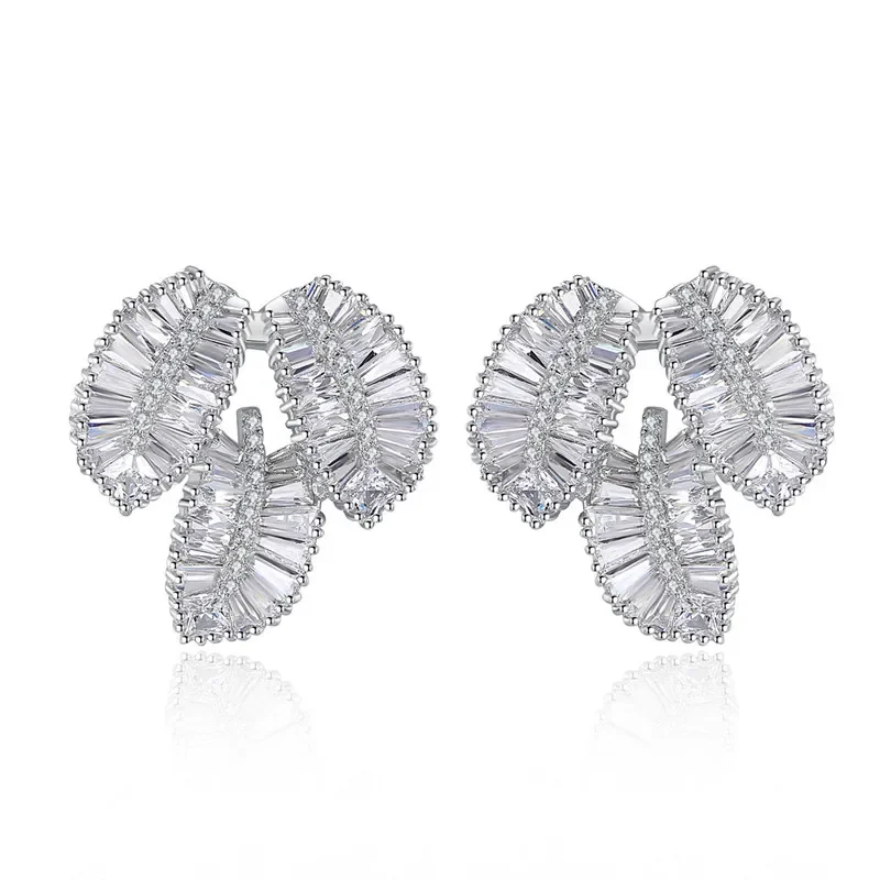 

FXLRY High Quality White Color Pave Setting CZ Fashion Luxury Cubic Leaf Drop Earring For women Wedding Bridals Jewelry