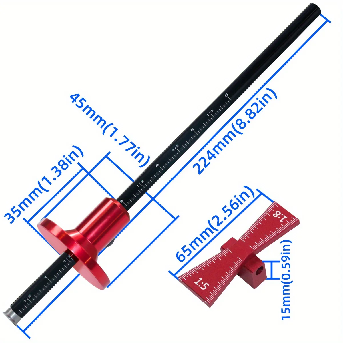 Wheel Marking Gauge Dovetail Jig Guide Marker Aluminium Scribing Tool,Wood Marking for Woodworking 1:5 1:8 Bearing Wheel Cutter