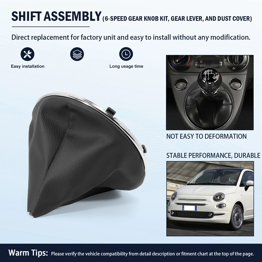 

A33K-Gear Shift Knob For Fiat 500 500C 2007-2025- 6-Speed With Frame& Retention Bezel Part Numbers 6930526 6930528 6930505