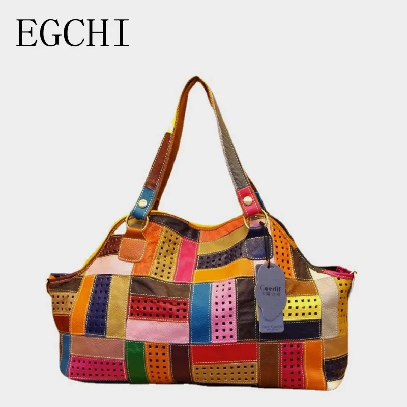 

Egchi High Capacity Ladies Casual Colorful Patchwork Design Handbags Random Stitching Shoulder Bags For Women Female Tote Bag