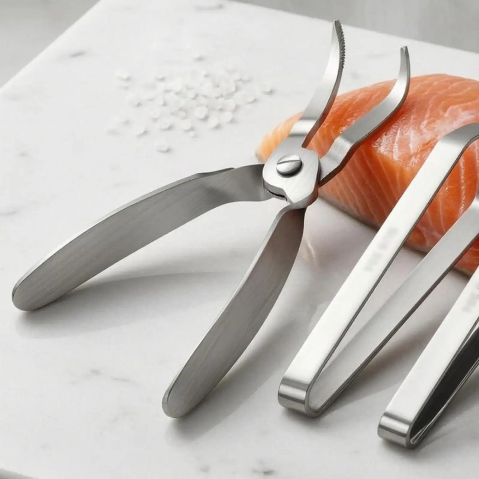 304 Food Grade Steel Fish Bone Remover Pliers Serrated Jaw Kitchen Tweezers Set for Easy Cleaning