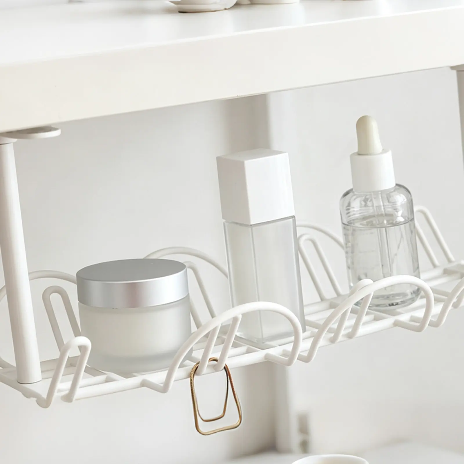 2Pcs Desk Storage Basket Hanging Organizer Office Holder White Sturdy Lightweight Shelf for Pens Cables Phone Pencil