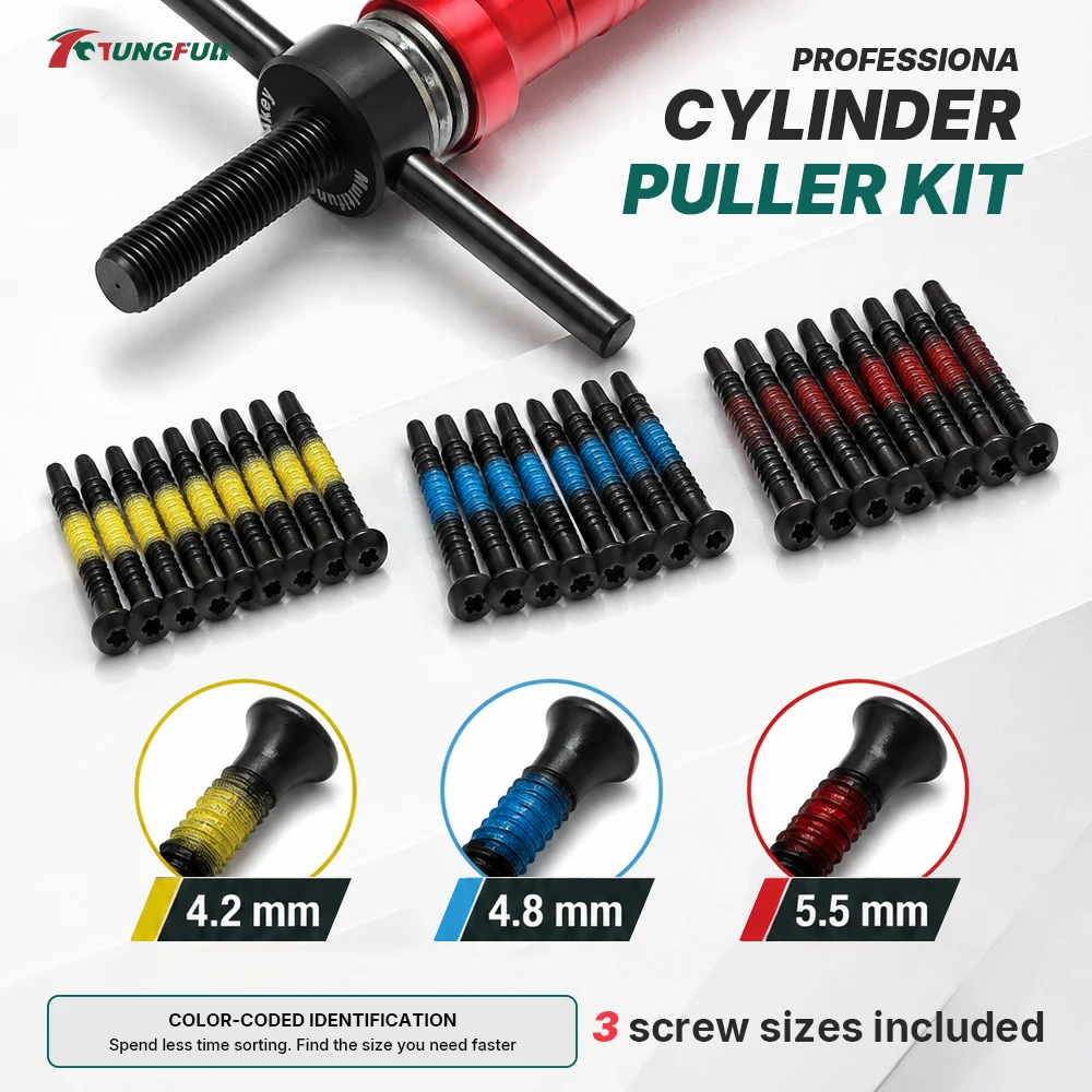 Locksmith Tool Key Cylinder Lock Puller Set with 4.2/4.8/5.5mm Screws Lock Claw Puller Group Crank for Disassembly And Repair