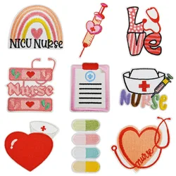 Cartoon Lungs Brain Embroidery Iron on Patch NICU Nurse Badge Syringe Bandaids Capsule Cute Medical Care Emblem for Doctor Coats