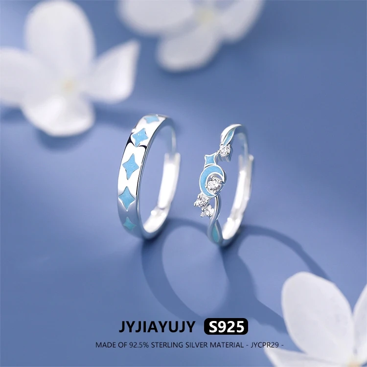 

JYJIAYUJY 100% Whole Original Sterling Silver S925 Adjustable Couple Ring Luminous Star Moon Fashion Jewelry Gift Daily JYCPR29
