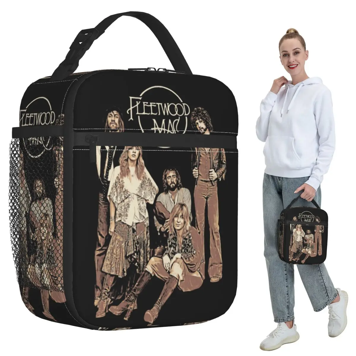 

Vintage Fleetwood Mac Insulated Lunch Bag for Kids School Cooler Thermal Food Box Tote Leakproof Lunch Boxes Container