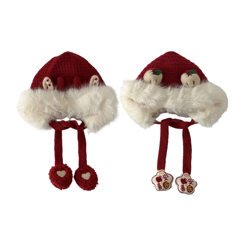 F1CB Soft Knitted Baby Hat Cosy Comfortable Winter Bonnet Plush Christmas Headgear