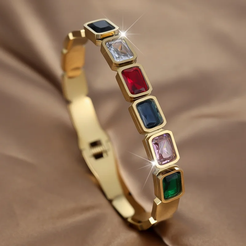 2026 New Trendy Ins Style Simple and Timeless High-end Stainless Steel Color Preservation Inlaid Zirconium Personalized Bracelet